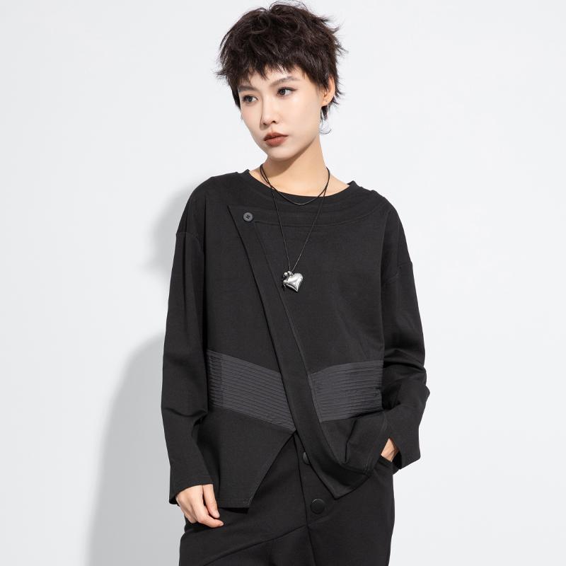 Long sleeve oversized black Casual loose spring autumn winter t shirt tops Women t-shirt
