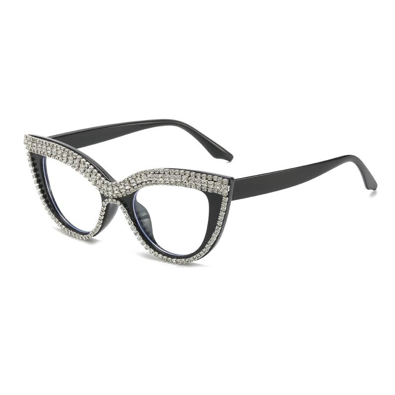 

Trendy Diamond Encrusted Reading Glasses Vintage Luxury Cat Eye Reading Glasses Computer Protection Glasses +1.0