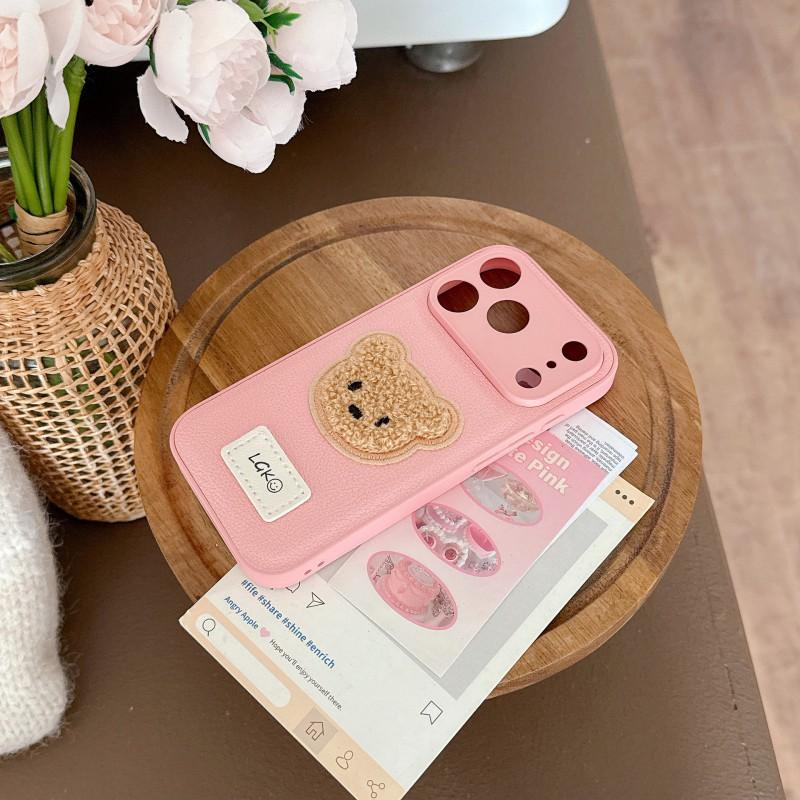 New Plain Leather Plush Teddy Bear Suitable IPhone 17 Promax Phone Case Apple 16 Anti Drop Protective