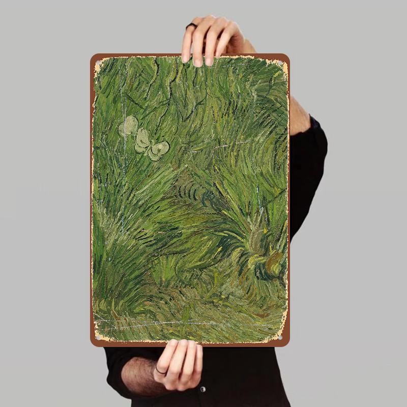 

Van Gogh Style Green Grass Butterfly Metal Iron Painting Retro Art Wall Decor for Living Room Bedroom 7.9x11.8In(20x30cm)