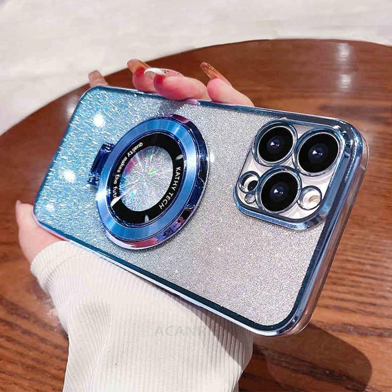 Funda de silicona con soporte y baño de purpurina para iPhone 16, 11, 12, 13, 14, 15 Pro Max, Mini, X, XS, XR, iPhone 16, 16 Pro, 16 Plus, 15 Pro.