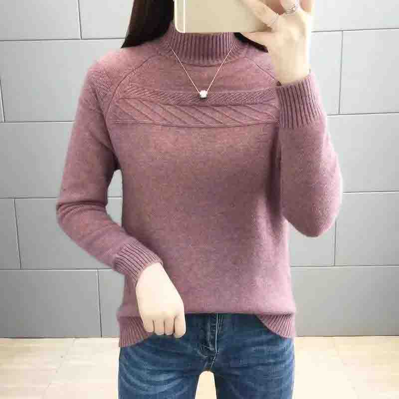Half Turtleneck Sweater Women Padded Pullover Short Loose Knit Sweater Autumn and Winter Bottoming Shirt