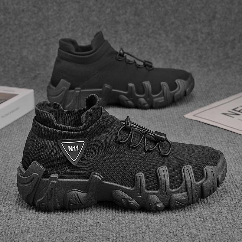 

Мужская обувь 2025 года, новые летние дышащие кроссовки из сетчатой ткани с ворсом для спорта и отдыха, с одной педалью, с толстой подошвой, износостойкие, для инструментов 39 чёрный