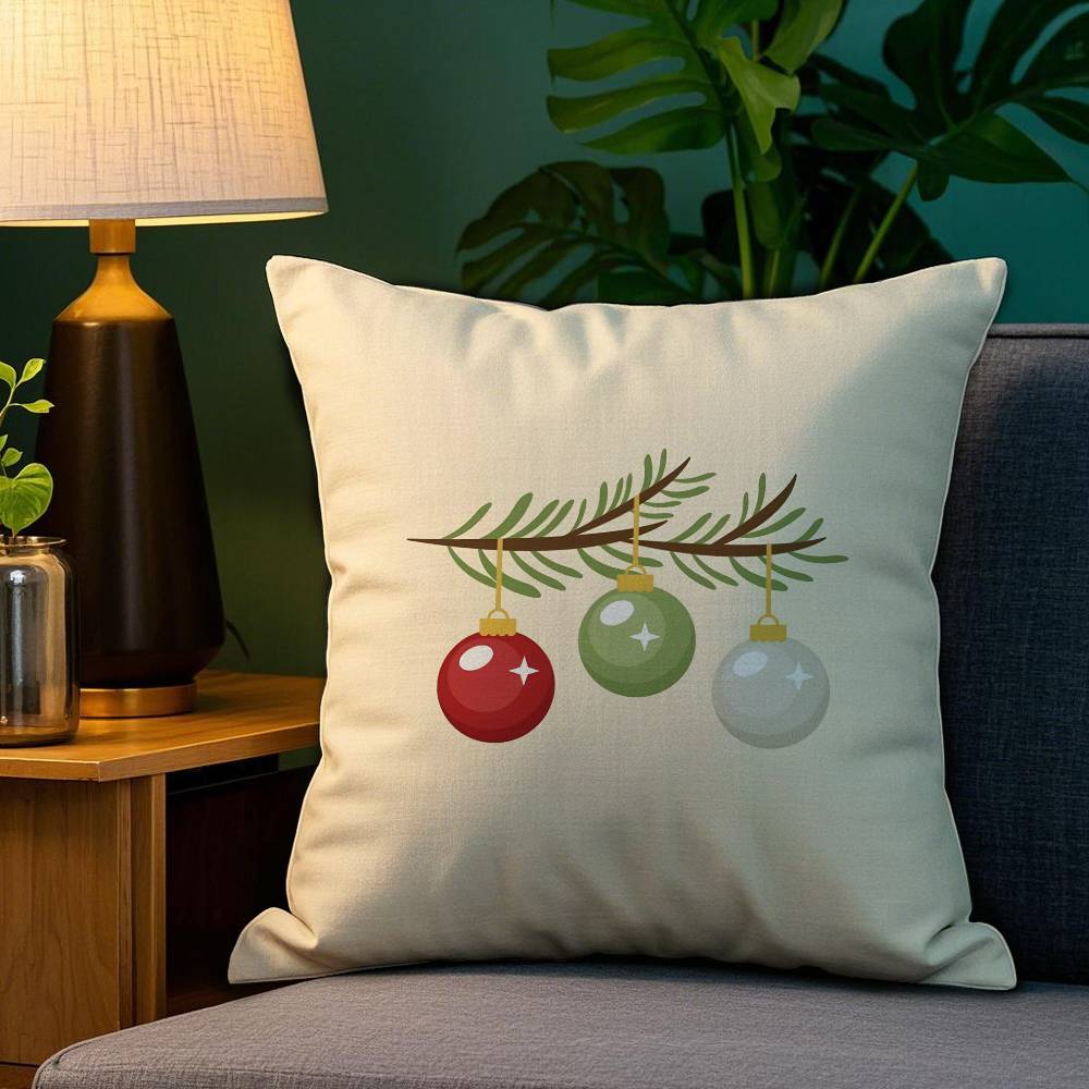 Christmas Hat and Balls Pillow Case Sofa Living Room Bedroom Double-sided Printing Square Cushion Nap Time Cushion Cover