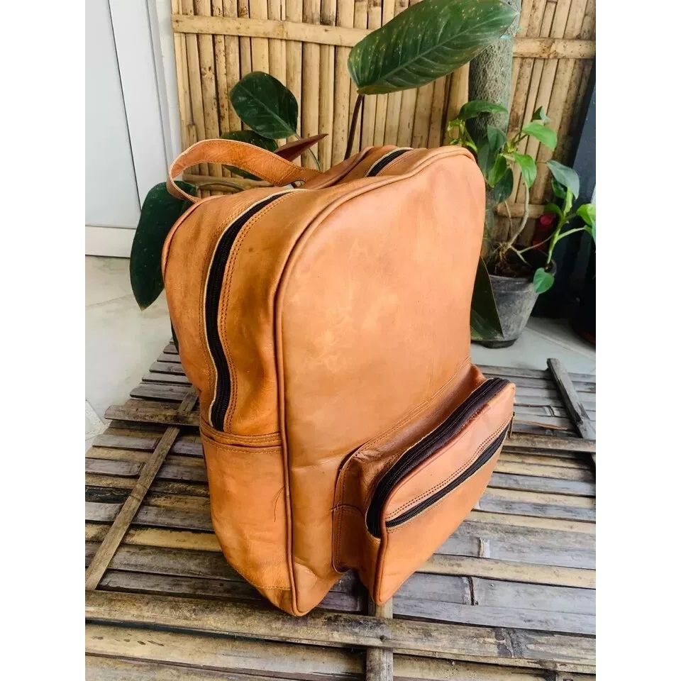 Leather Goat Bag Backpack Rucksack Vintage Messenger Real Laptop Brown Bag.