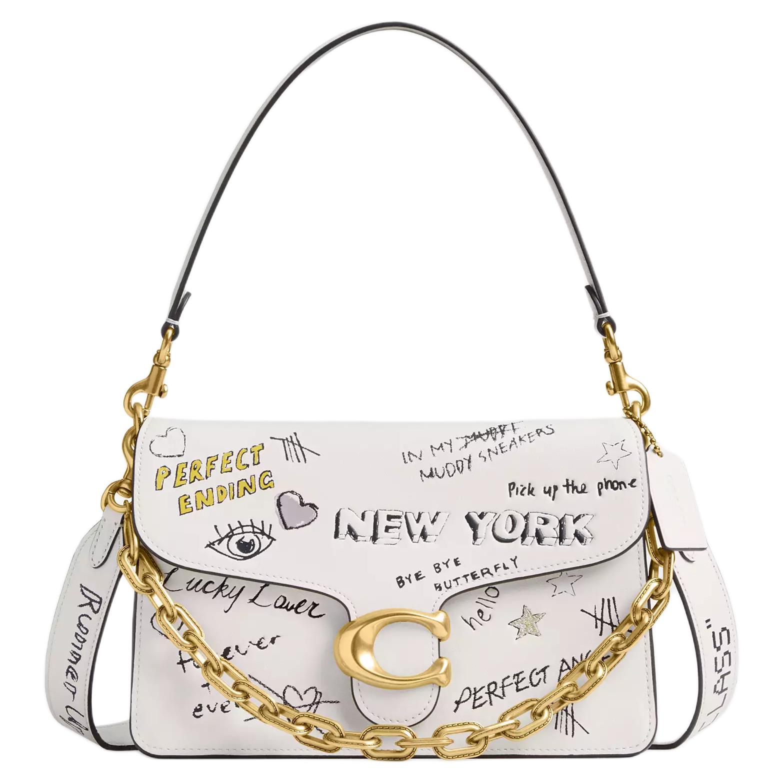 

Coach Chain Tabby 26 Letter Print Design Pebbled Leather Shoulder Crossbody Tote Bag Medium Women handbags White CBR52-B4CAH Basic Set (Bag+Dust Bag)