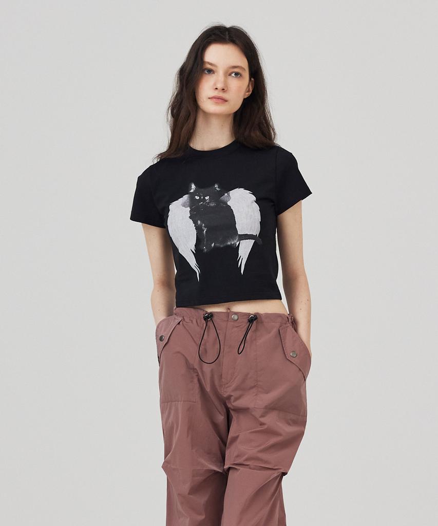 KITTY POTTERY Angel Cat Short Sleeve T-Shirt White