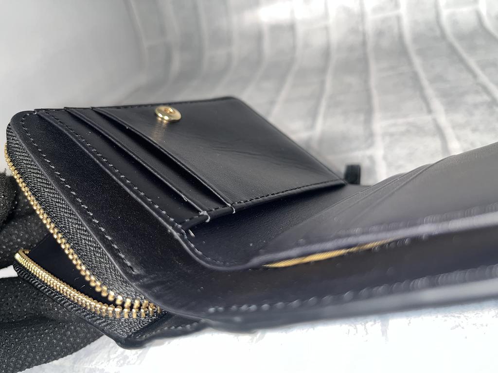 GUODI Bi-fold Wallet, Genuine Crocodile Leather, Shining (Glazed) Finish, for Men and Women, HL-9769-CRS (Black), Compact Folding Wallet