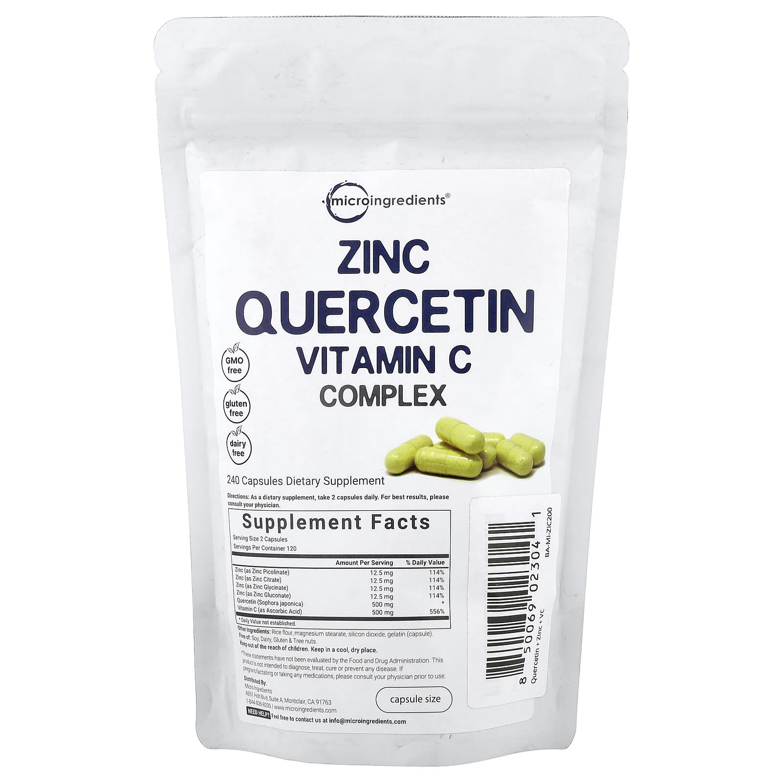 

Micro Ingredients, Zinc Quercetin Vitamin C Complex, 240 Capsules