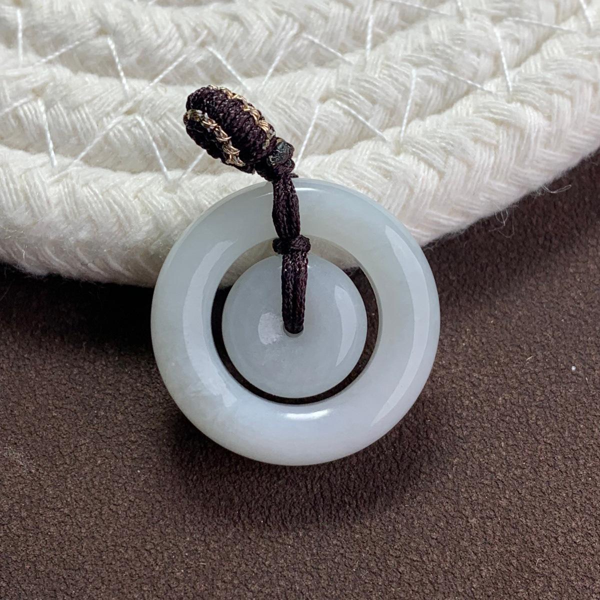 A-Grade Natural Myanmar Jade Mother-Child Safety Ring Pendant Safety Ring