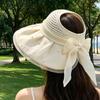 New splicing bow pearl empty top hat women's spring and summer mesh sunscreen hat big brim sweet sunshade sun hat