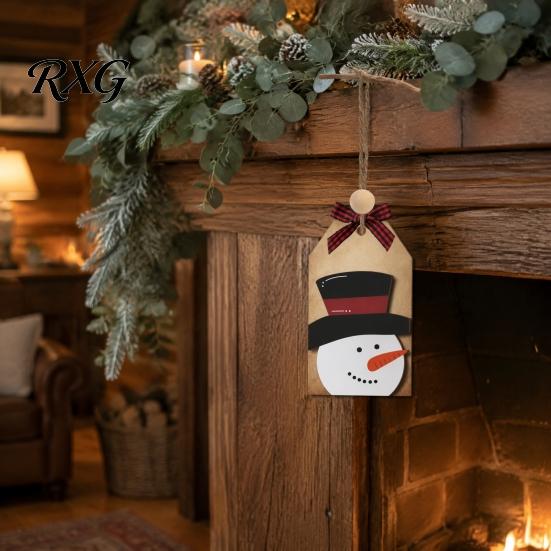Natural Pine Wood Decor Christmas Wooden Hanging Ornaments, 2D Snowman Reindeer Clown Figure Rustic Party Supplies Pendant Decorations, Farmhouse