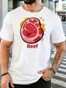 Men Black Tee Cute Cartoon Beef Steak Graphic Print Short Sleeve Loose Casual For Adult Male Da