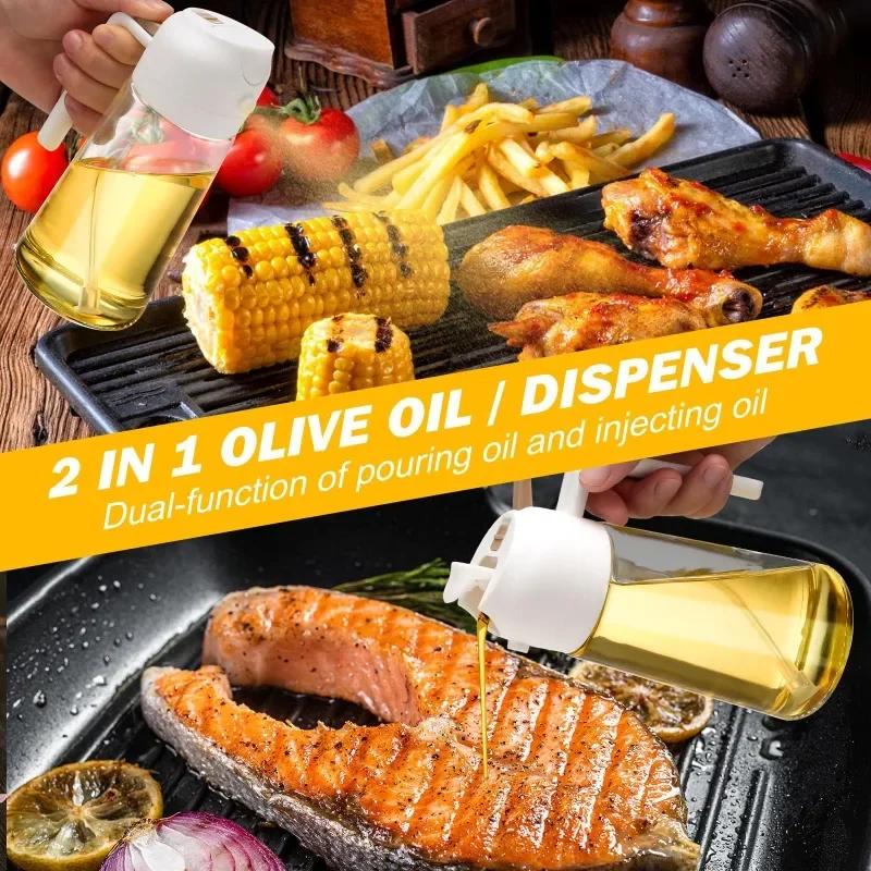 2 in1 Spray Oil Sprayer Kitchen Oil Spray Bottle Plastic 500ML Oil Dispenser Spray Container Cooking Camping Kitchen Seasoning