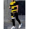 Simple Striped Printed Men's Casual Long Pants Set, Outdoor Street Fashion Trendy Men's Top And Casual Long Pants