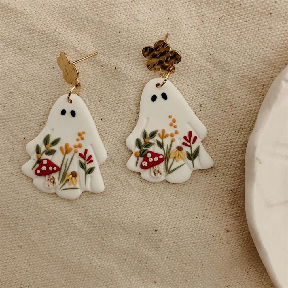 Punk Halloween Ghost Earrings Acrylic Cartoon Flower Drop Dangle Earring For Women Exquisite Polymer Clay Fashion Jewelry Gifts