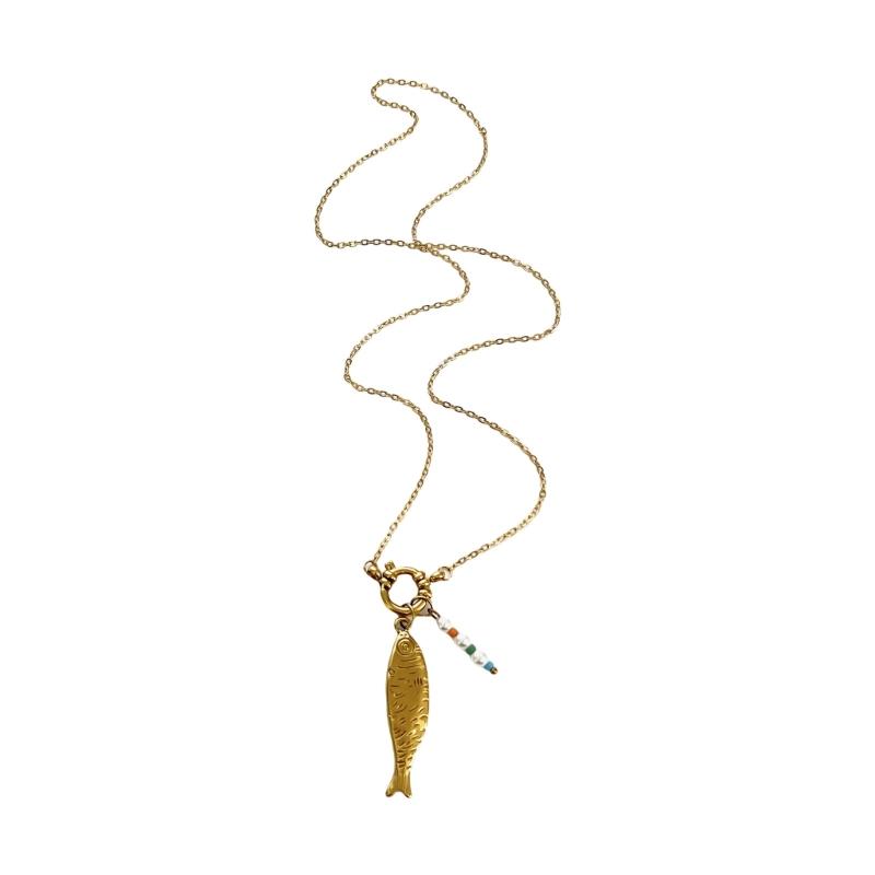 Strandinspiriertes Edelstahl-Halsketten-Set Mit Muschel/Fisch-Anhänger, Stapelbares Design Halskette Für Damen Tägliches Tragen