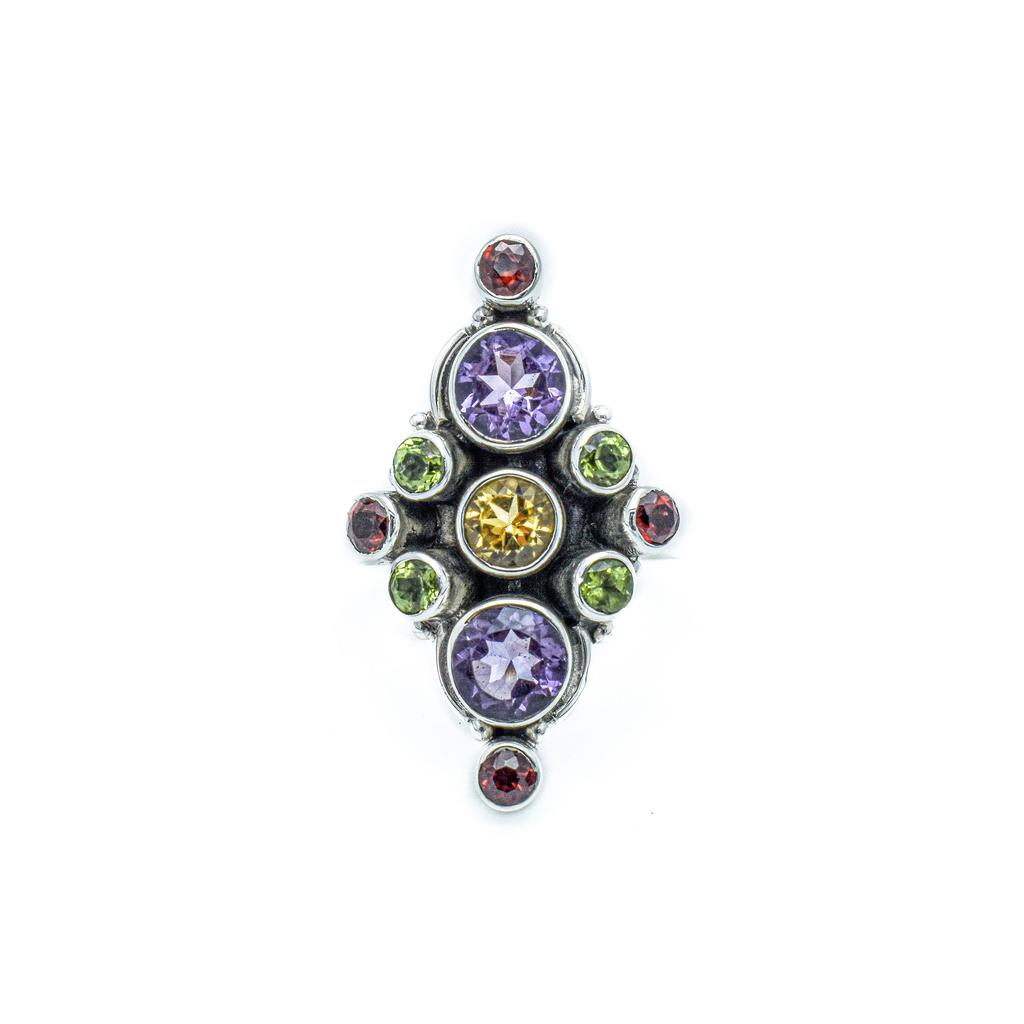 Vintage Style Multi-Gemstone 925 Sterling Silver Ring