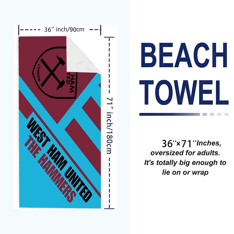 West Ham United FC Print Beach Towel, Large Soft Quick Dry Towel for Beach Camping Swimming