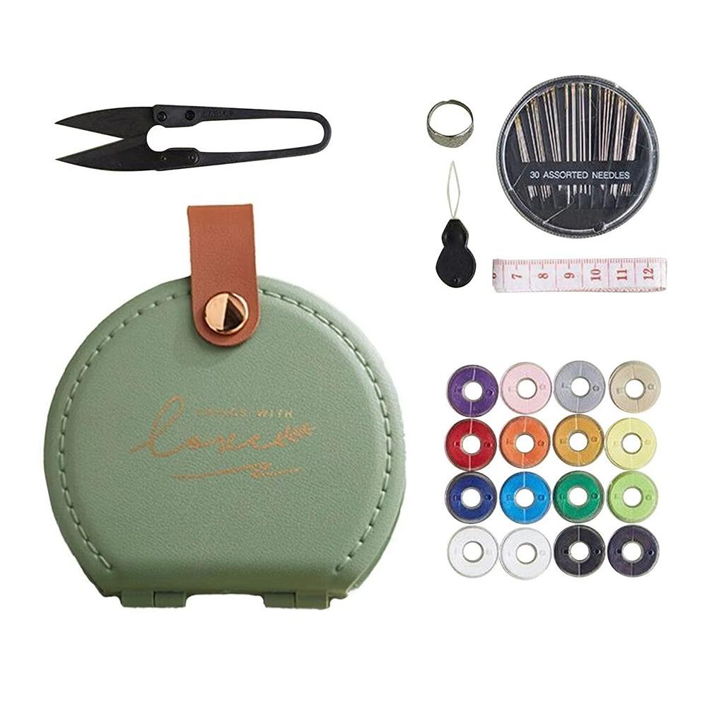 Portable Mini Sewing Set PU Leather Case Needle Threads Box Travel Sewing Kit  Manual Sewing