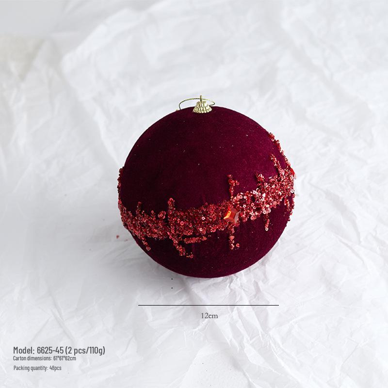 New Dark Wine Red Flocked Christmas Tree Ornament Balls - Irregular Shaped and Painted Pendants