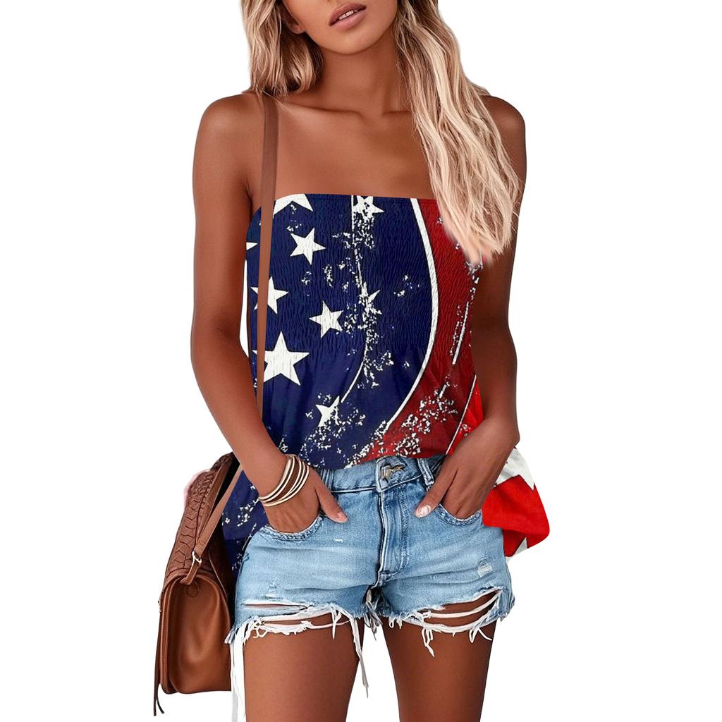 Tube Tops For Women,Cute Sexy Off Shoulder Print Sleeveless T-Shirt