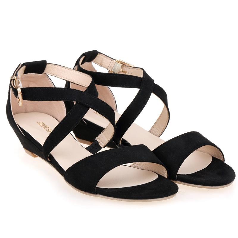 Sandali con zeppa piatta con cinturino alla caviglia e punta in velluto da donna da 30 mm, casual, con tacco, per feste