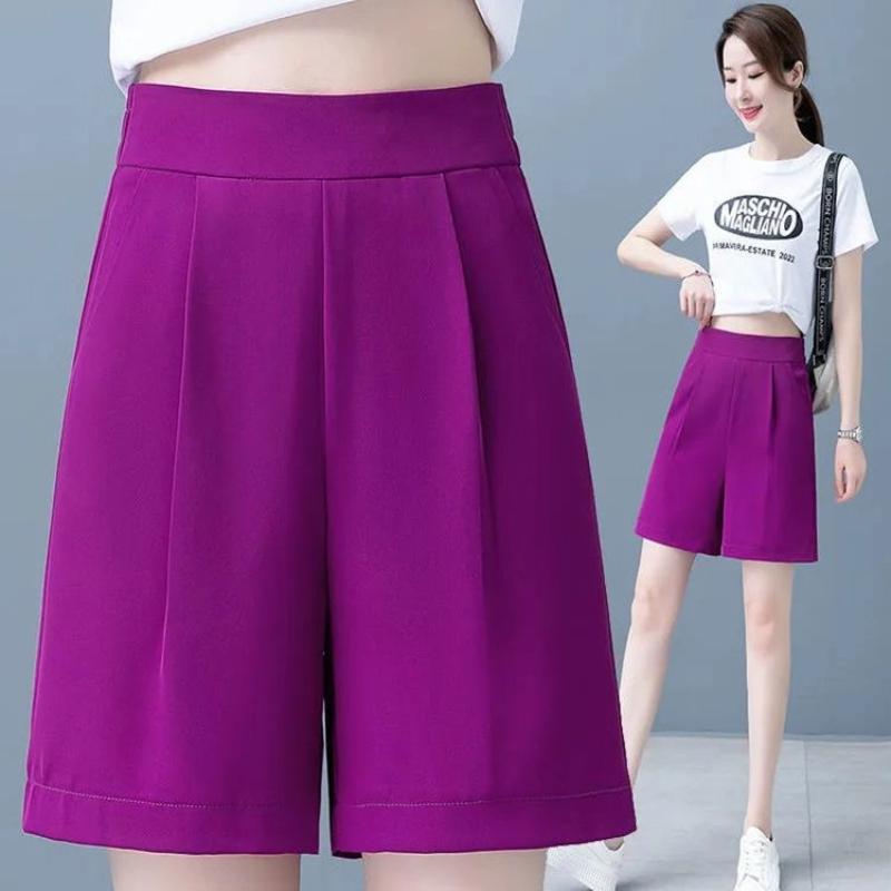 Dragon Fruit Ice Silk Shorts Women Summer Loose Thin New Fashionable Wide Legs Casual Harun Five-Cubic Pants