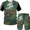 New Men's Short Sleeve Shorts Set Fashion 3D Digital Fish Printing Men's Beach Casual Set