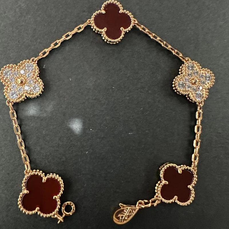 Exquisite Four-leaf Clover Bracelet for Women Five-flower Bracelet Double-sided Natural White Mother-of-pearl and Carnelian Bracelet