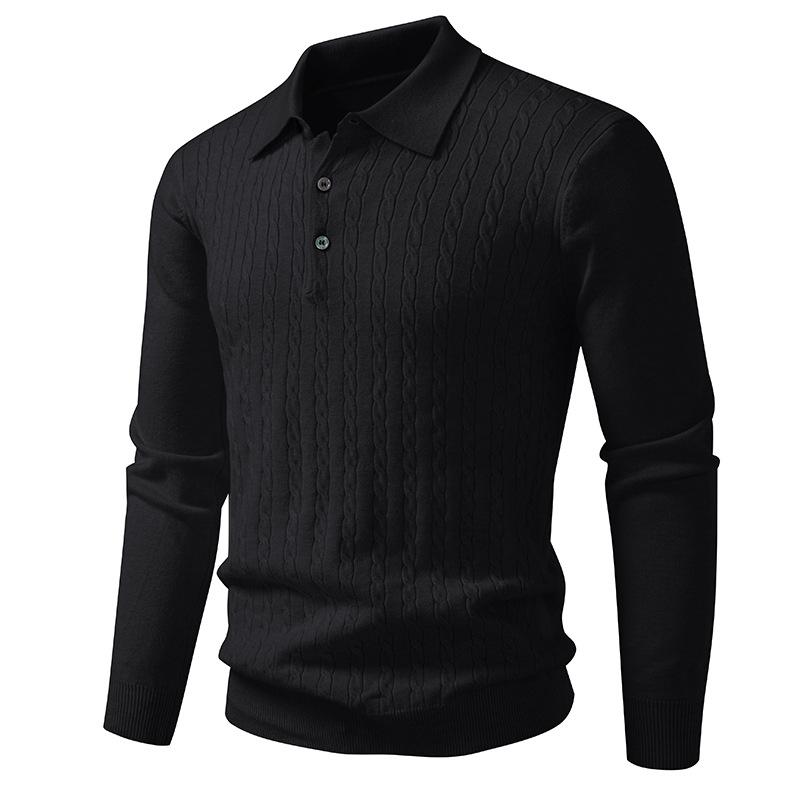 New Sweater Men's Large Size Jacquard Sweater Lapel Base Shirt Solid Color Sweater POLO Shirt