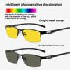 Men Half Frame Night Vision Photochromic Myopia Glasses Day and Night Anti-blue Light Eyewear Business Yellow Lenses Glasses
