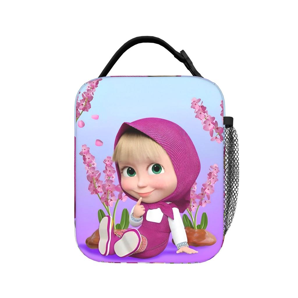 Kawaii M-Masha and Bear Insulated Lunch Bag Portable Lunch Container Thermal Bag Tote Lunch Box Work Travel Men Women
