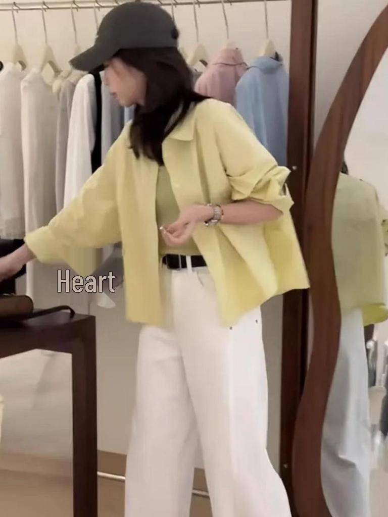 Korean Style Lapel Short Shirt for Women - 2025 Spring Fashion, Petite Casual, Loose Slimming Top