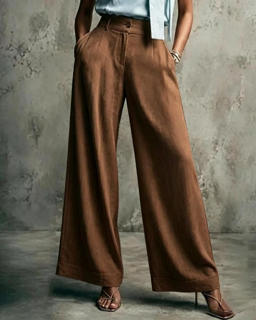 Women High Waisted Wide Leg Palazzo Pants Light Blue Denim Look Trousers