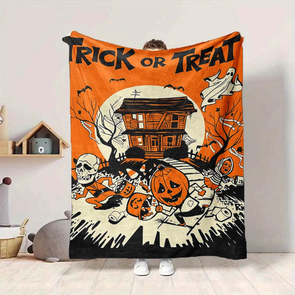 1pc Halloween Trick Blanket, Lightweight Flannel Throw Blanket For Sofa, Bed, Travel, Camping, Living Room, Office, Couch, Chair, And Bed