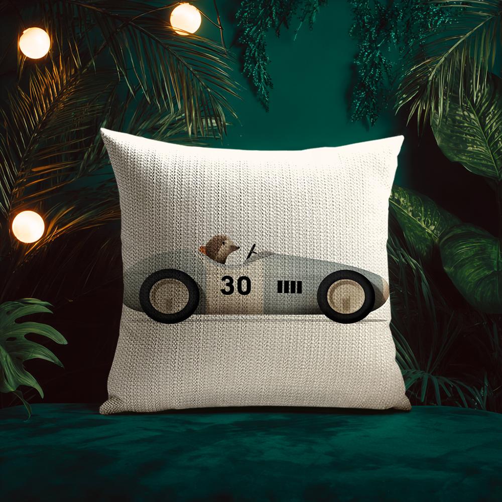 Funny Cartoon Animals Car Art Cushion Cover Silky elegant Comfort Sofa Bed Invisible zipper Beach pillowcase