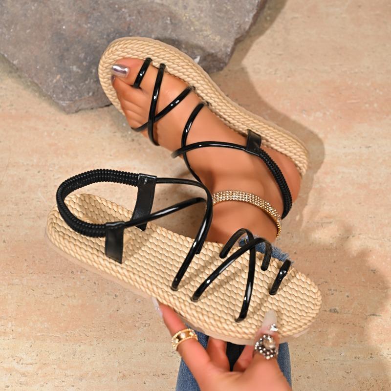 Modne płaskie sandały plus size lato nowe okrągły nosek wsuwane na stopę cienki pasek miękka podeszwa antypoślizgowe odporne na ścieranie buty rzymskie