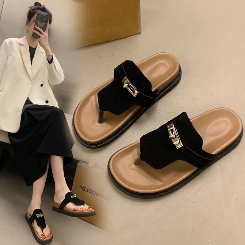 thick-soled toe slippers, women wear summer beach shoes, two sandals, small casual lazy muffin half slippers