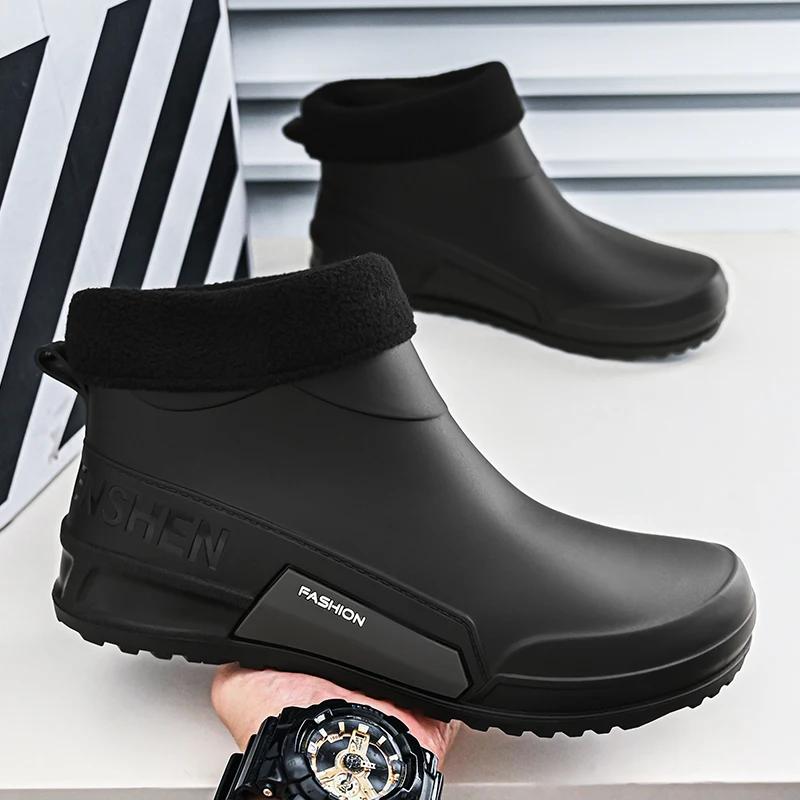 Fashion New Winter Men Cotton Rain Boots Waterproof Rubber Ankle Boot Outdoor Casual Mans Fishing Shoe Hiking Couple's Shoes Main Push