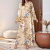New Watercolor Floral Loose Large-size Dress with Long Sleeves and Round Neck - Printed Women's Dress