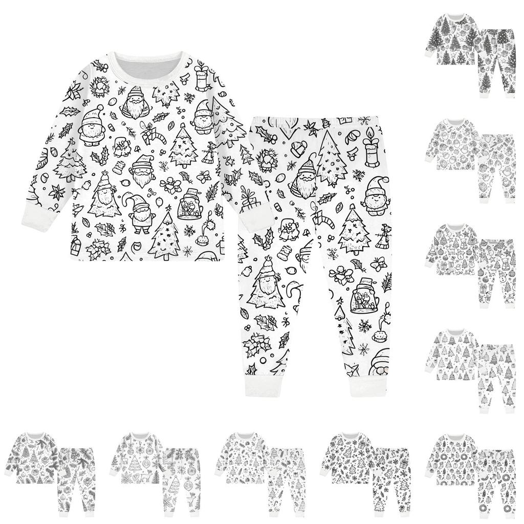 Kids Colorable Pants Set Boys Girls Funny DIY Hand Painted 2 Piece Outfits Cartoon Coloring Clothing Sets