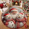 Christmas Joyful Santa Claus Snowman Carpet Mat Round Red Gift Boxes Rug Festive Non-slip Home Decoration for Living Room Carpet