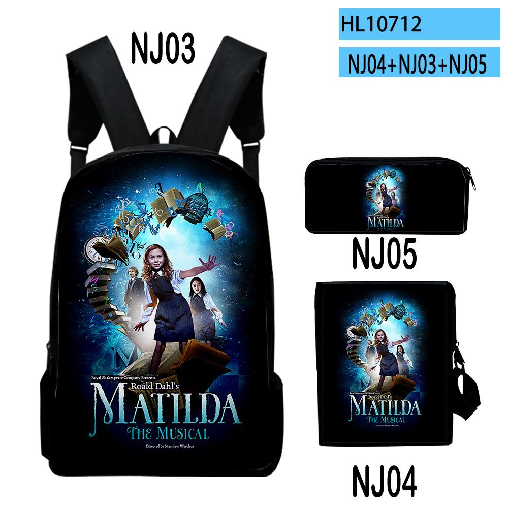Klassiek Roald Dahl's Matilda the Musical 3D Print 3 stuks/Set Schooltassen Laptop Dagrugzak Rugzak Schuin geplaatste schoudertas Etui