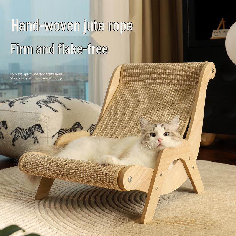 Wooden Cat Recliner: Scratch-Resistant Hammock with Sisal Scratch Pad