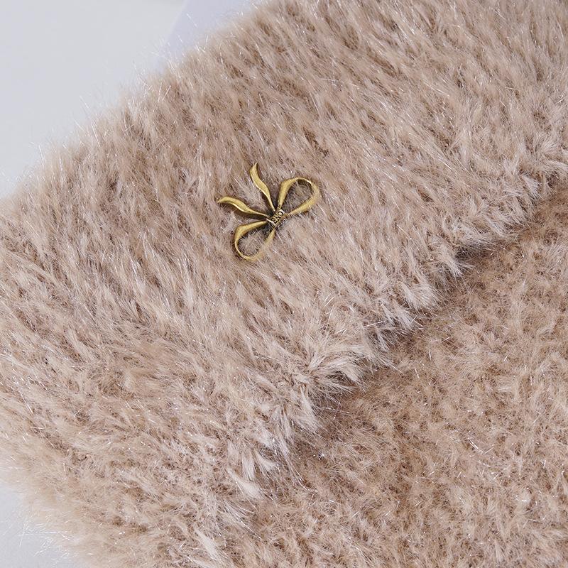 Women's Winter Warm Knitted Hat Korean Style Trendy and Versatile Imitation Mink Hair Big Head Flange Plush Wool Hat Windproof Ear Protection