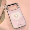 Korean Style Pink Gradient Love Heart Glitter Phone Case for Apple iPhone 17 Pro Max, 16, 15, 13 Electroplated Hard Cover