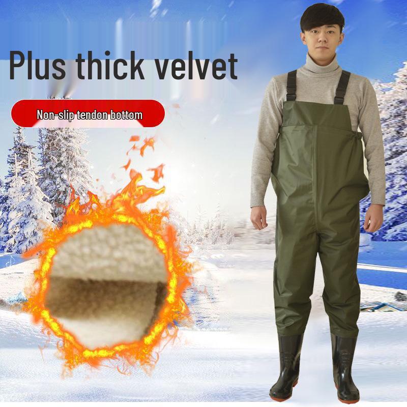 Insulated Waterproof Fleece-Lined Waders: Half-Body, Full-Body, Wear-Resistant Fishing Pants with Leather Reinforced Crotch