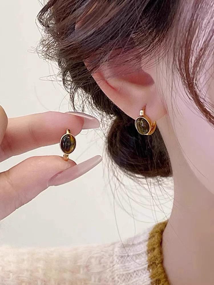 Maillard геометрические серьги-клипсы из камня тигровый глаз, женские ретро нишевые дизайнерские серьги, маленькие и изысканные серьги.