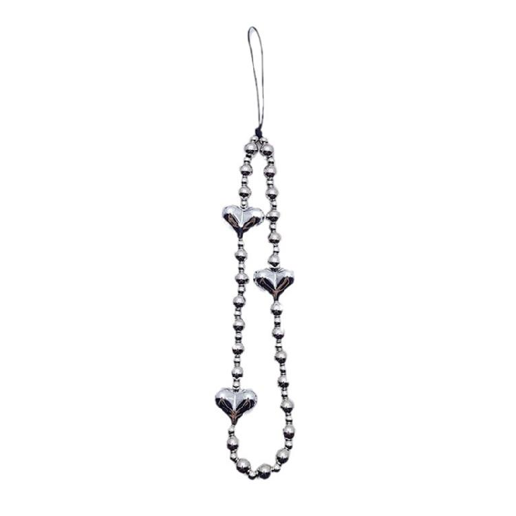 Fashionable Handcrafted Phone Strap Acrylic Beaded Black Heart Pendant Keychain